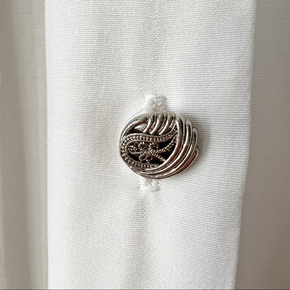 Vintage white button up embroidered long sleeve blouse shoulder pads S - Picture 9 of 16